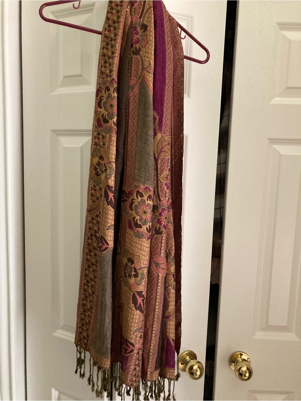 John Varvatos Brown & Purple Floral Paisley Fringe Scarf